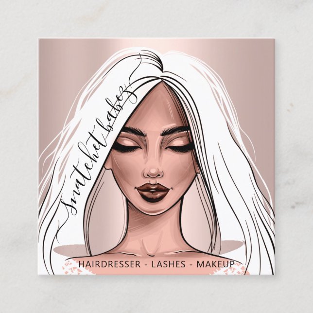 Tarjeta De Visita Cuadrada Artista de maquillaje Eyelashes Hair Brows Rosa Ca (Anverso)