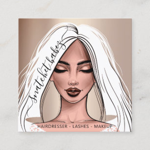 Tarjeta De Visita Cuadrada Artista de maquillaje Eyelashes Hair Brows Rosa Sq