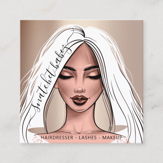 Tarjeta De Visita Cuadrada Artista de maquillaje Eyelashes Hair Brows Rosa Sq (Anverso)