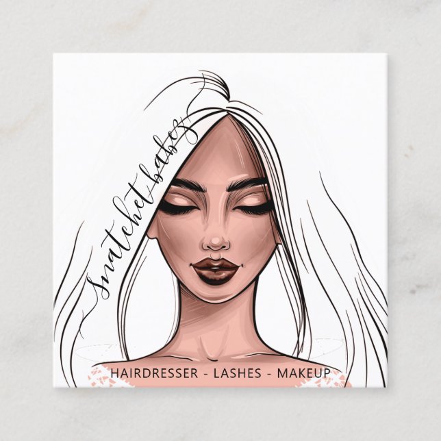 Tarjeta De Visita Cuadrada Artista de maquillaje Eyelashes Labios de pelo Car (Anverso)