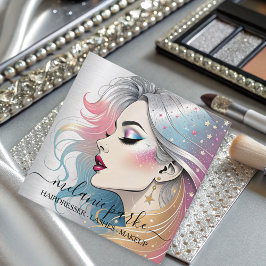 Tarjeta De Visita Cuadrada Artista de maquillaje Eyelashes QR Código Plata