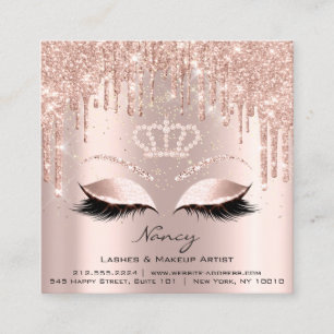 Tarjeta De Visita Cuadrada Artista de maquillaje Eyelashes Rosa dorado