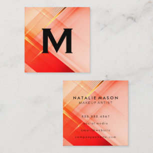 Tarjeta De Visita Cuadrada Artista de Maquillaje  Fondo Dorado Rosa Rojo