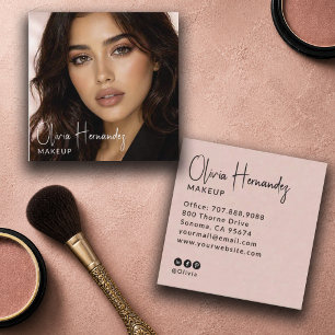 Tarjeta De Visita Cuadrada Artista de Maquillaje Fotográfico con Guión Negro 