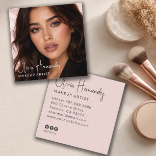 Tarjeta De Visita Cuadrada Artista de Maquillaje Fotográfico con Guión Negro 