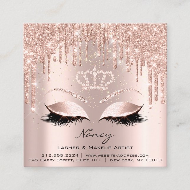 Tarjeta De Visita Cuadrada Artista de maquillaje fotográfico Eyelash Rosa de  (Anverso)