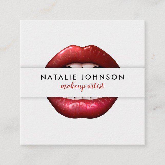 Tarjeta De Visita Cuadrada Artista de maquillaje genial labios rojos 3d belle (Anverso)