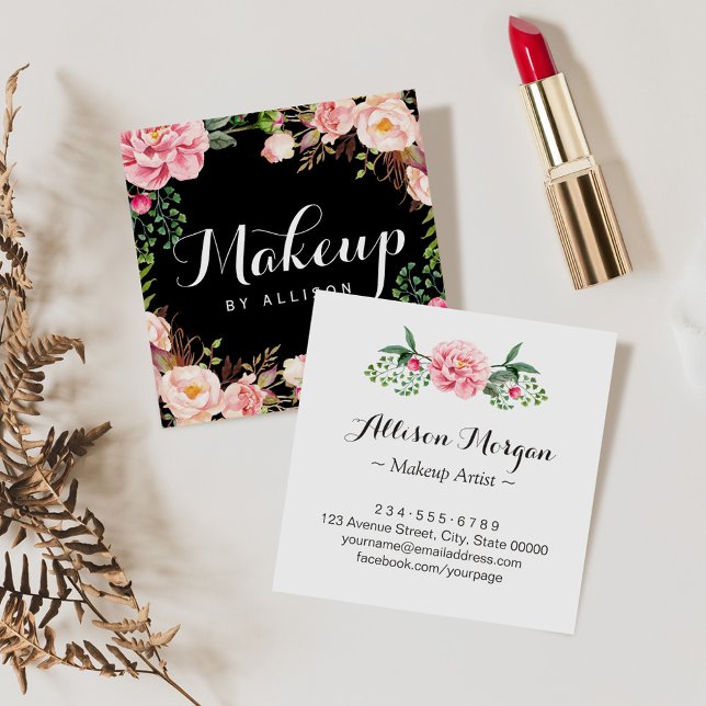 Tarjeta De Visita Cuadrada Artista de maquillaje Girly Romántico Acondicionam (Subido por el creador)