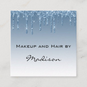 Tarjeta De Visita Cuadrada Artista de Maquillaje Glam Blue Dripping Glitter D