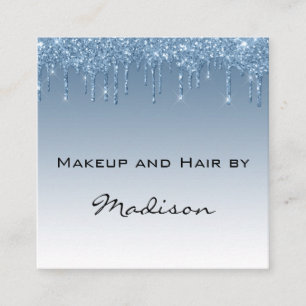 Tarjeta De Visita Cuadrada Artista de Maquillaje Glam Blue Dripping Glitter D
