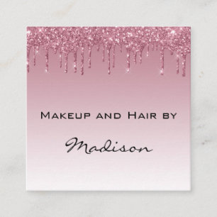 Tarjeta De Visita Cuadrada Artista de Maquillaje Glam Purpura Rosa Dorado Bri