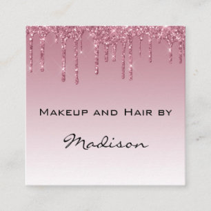 Tarjeta De Visita Cuadrada Artista de Maquillaje Glam Purpura Rosa Dorado Bri
