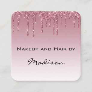Tarjeta De Visita Cuadrada Artista de Maquillaje Glam Purpura Rosa Dorado Bri