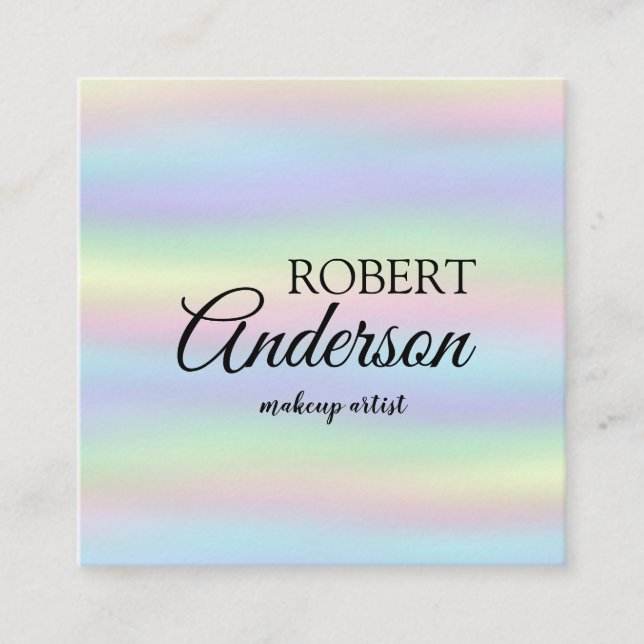 Tarjeta De Visita Cuadrada Artista de maquillaje holográfico moderno arco iri (Anverso)