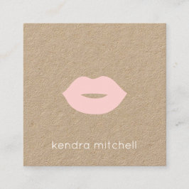 Tarjeta De Visita Cuadrada Artista de Maquillaje Kraft Logo de Labios Rosados