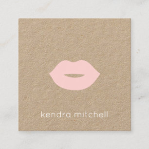 Tarjeta De Visita Cuadrada Artista de Maquillaje Kraft Logo de Labios Rosados