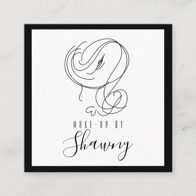 Tarjeta De Visita Cuadrada Artista de maquillaje Línea femenina de arte mano  (Anverso)
