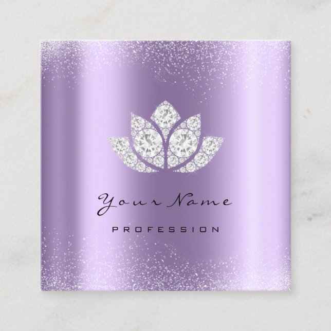 Tarjeta De Visita Cuadrada Artista de maquillaje Lotus Mandala Diamante Viole (Anverso)