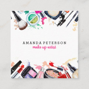 Tarjeta De Visita Cuadrada Artista de maquillaje luce un moderno salón acuá
