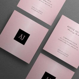Tarjeta De Visita Cuadrada Artista de maquillaje monogramado rosa Rosegold