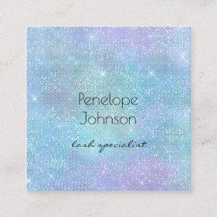 Tarjeta De Visita Cuadrada Artista de maquillaje morado y azul brillante eleg