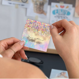 Tarjeta De Visita Cuadrada Artista de maquillaje Nails Unicorn Gold Holograph