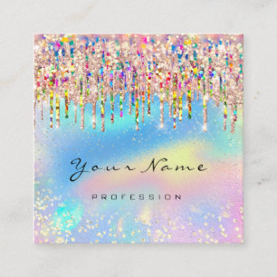 Tarjeta De Visita Cuadrada Artista de maquillaje Nails Unicorn Holograma rosa