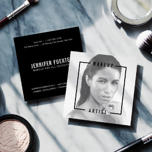 Tarjeta De Visita Cuadrada Artista de maquillaje negro intrépido de la