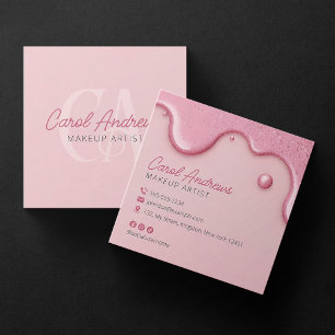 Tarjeta De Visita Cuadrada Artista de Maquillaje Pink Glitter Drips Salón de 