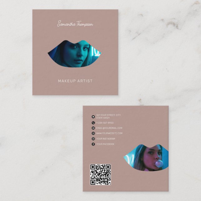 Tarjeta De Visita Cuadrada Artista de maquillaje profesional 2 Litros fotográ (Anverso / Reverso)