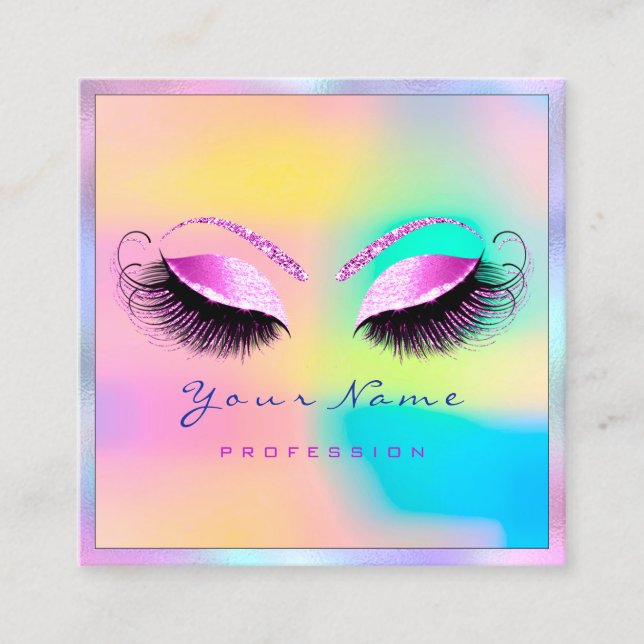 Tarjeta De Visita Cuadrada Artista de maquillaje Profesional Eyeash Holograph (Anverso)