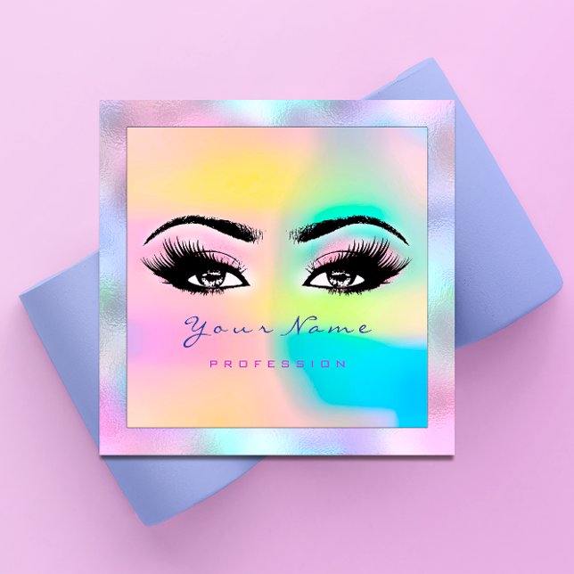Tarjeta De Visita Cuadrada Artista de maquillaje Profesional Eyeash Holograph (Makeup Artist Professional Eyeash Holograph Pink Square Business Card)