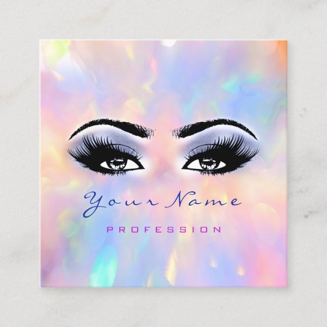 Tarjeta De Visita Cuadrada Artista de maquillaje Profesional Eyelash Blue Hol (Anverso)