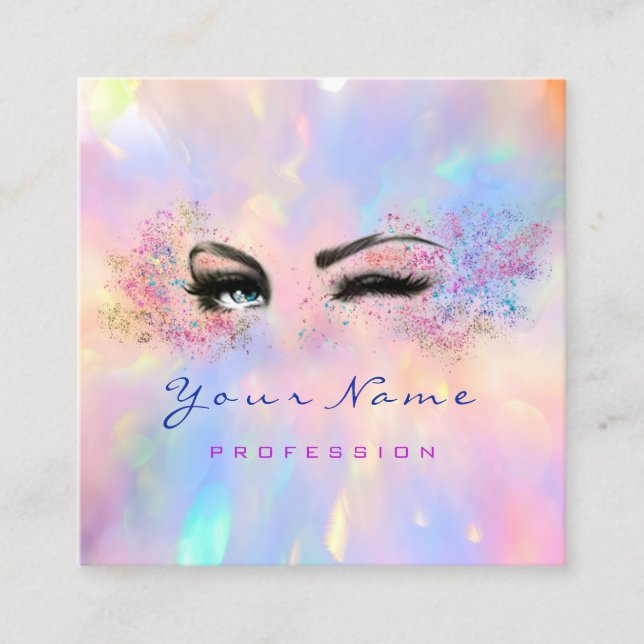 Tarjeta De Visita Cuadrada Artista de maquillaje Profesional Eyelash Holográf (Anverso)