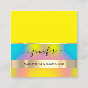 Tarjeta De Visita Cuadrada Artista de maquillaje profesional Hair Nail Gold Y