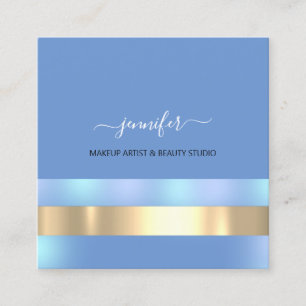 Tarjeta De Visita Cuadrada Artista de maquillaje profesional Hológrafo Azul r