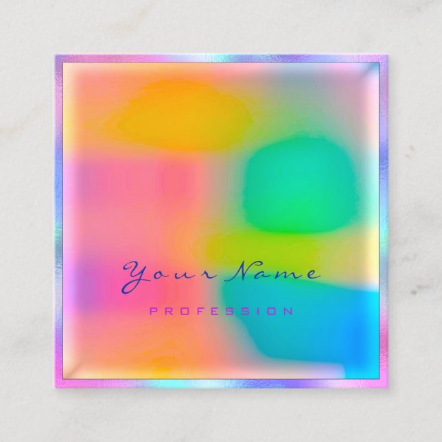 Tarjeta De Visita Cuadrada Artista de maquillaje Profesional Moderno Holograp (Anverso)