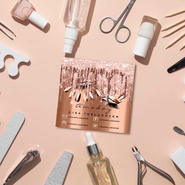 Tarjeta De Visita Cuadrada Artista de maquillaje profesional Rosa de manicura (Subido por el creador)