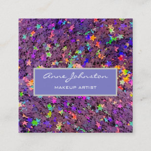 Tarjeta De Visita Cuadrada Artista de Maquillaje Purpura Estrella Brillante