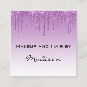 Tarjeta De Visita Cuadrada Artista de Maquillaje Purpura Lila Glam Glitter Dr