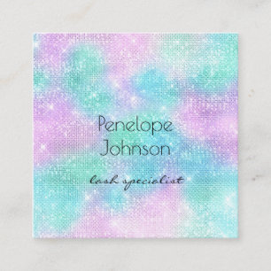 Tarjeta De Visita Cuadrada Artista de maquillaje Púrpura y Parkles Azules Ele