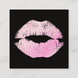 Tarjeta De Visita Cuadrada Artista de maquillaje Purpurina rosado besando los