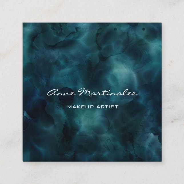 Tarjeta De Visita Cuadrada Artista de maquillaje Resumen Tinta Azul (Anverso)