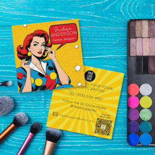 Tarjeta De Visita Cuadrada artista de maquillaje Retro Pop Art Lady Wow