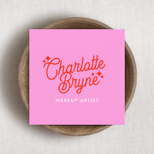 Tarjeta De Visita Cuadrada Artista de maquillaje Retro Rosa