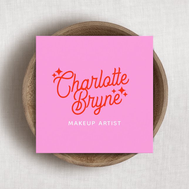 Tarjeta De Visita Cuadrada Artista de maquillaje Retro Rosa (Subido por el creador)