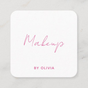 Tarjeta De Visita Cuadrada Artista de Maquillaje Rosa Blanco Moderno Minimali