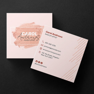 Tarjeta De Visita Cuadrada Artista de Maquillaje Rosa Marrón Pestañas Cejas S