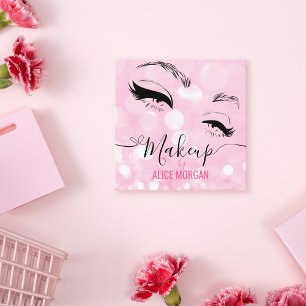 Tarjeta De Visita Cuadrada Artista de maquillaje rosa Sparkly Glamour Bokeh S