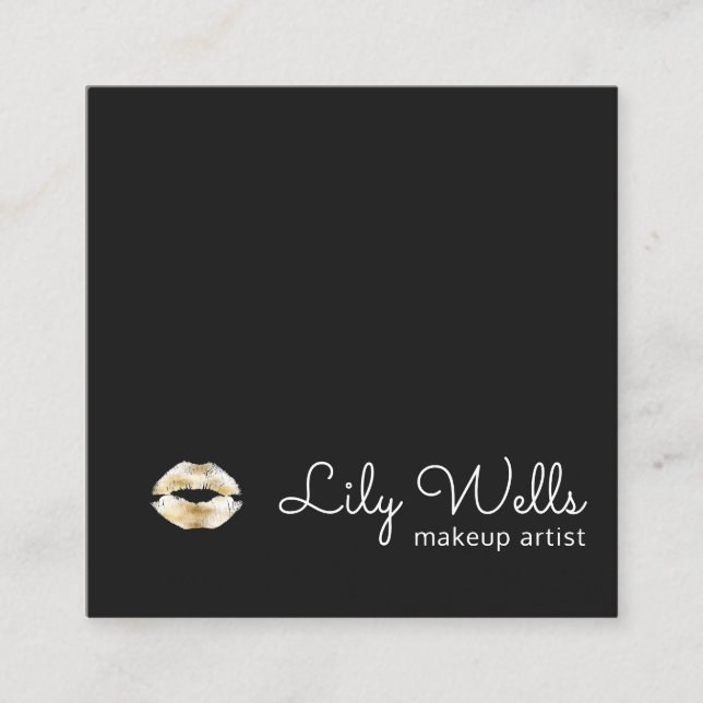 Tarjeta De Visita Cuadrada Artista de maquillaje simple con labios de oro en  (Anverso)